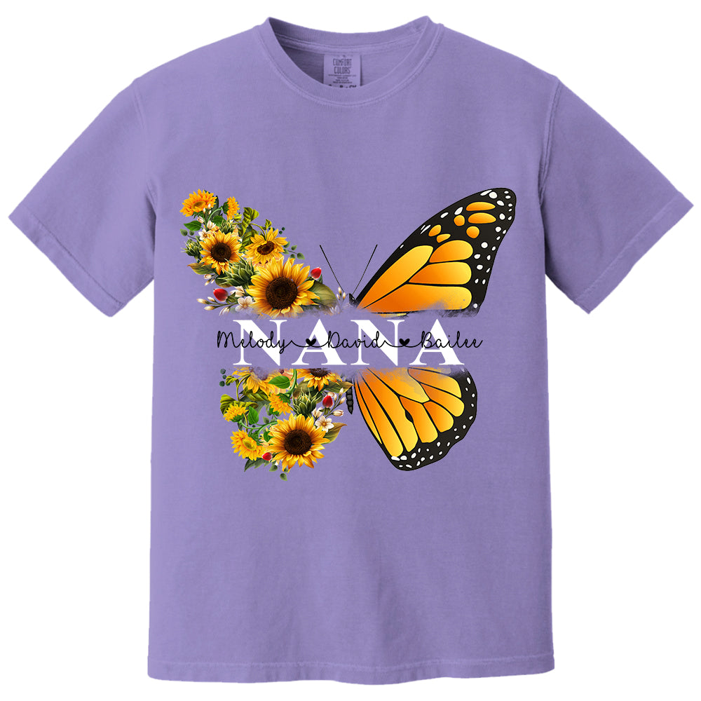 Personalized Nana Butterfly Birthday Flower Shirt - Custom Grandma With Grandkids Names VH01
