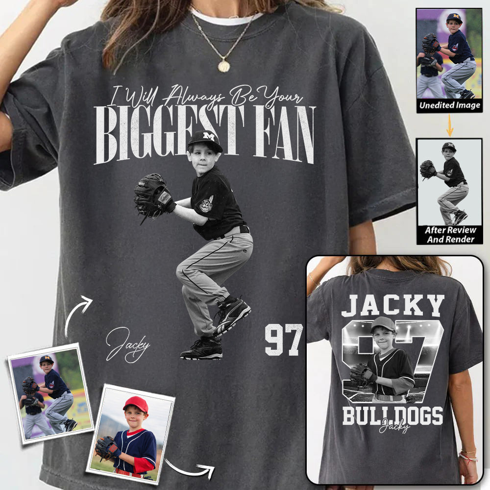 I'll Always Be Your Biggest Fan - Washed Tee Retro Bootleg Shirt - Custom Photo Baseball Player Gift For Baseball Lovers T1807 T24