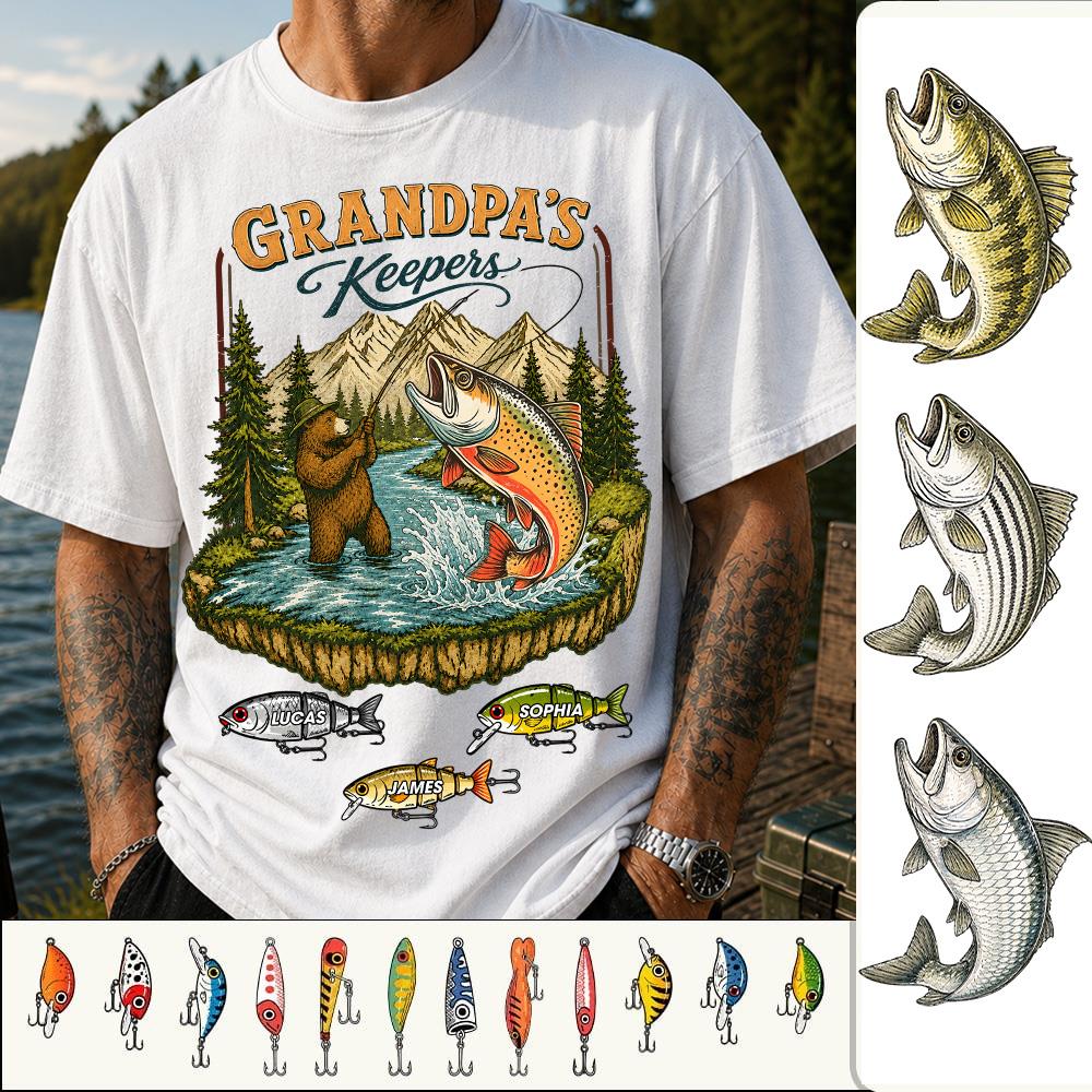 Grandpa's Keepers Bear Dad, Personalized Comfort Colors Vintage Retro Fishing Shirt, Gift For Fathers Day, Gift For Dad Husband Grandpa  MI209 Nh00