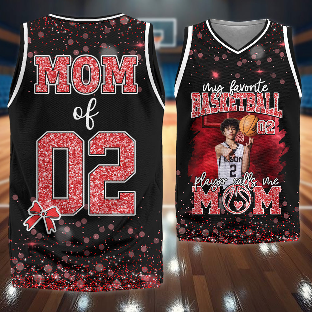 My Favorite Basketball Player Calls Me Mom - Personalized Basketball Jersey Shirt - Gift Basketball Mom Basketball Dad Sport Family Lovers T1807 T24