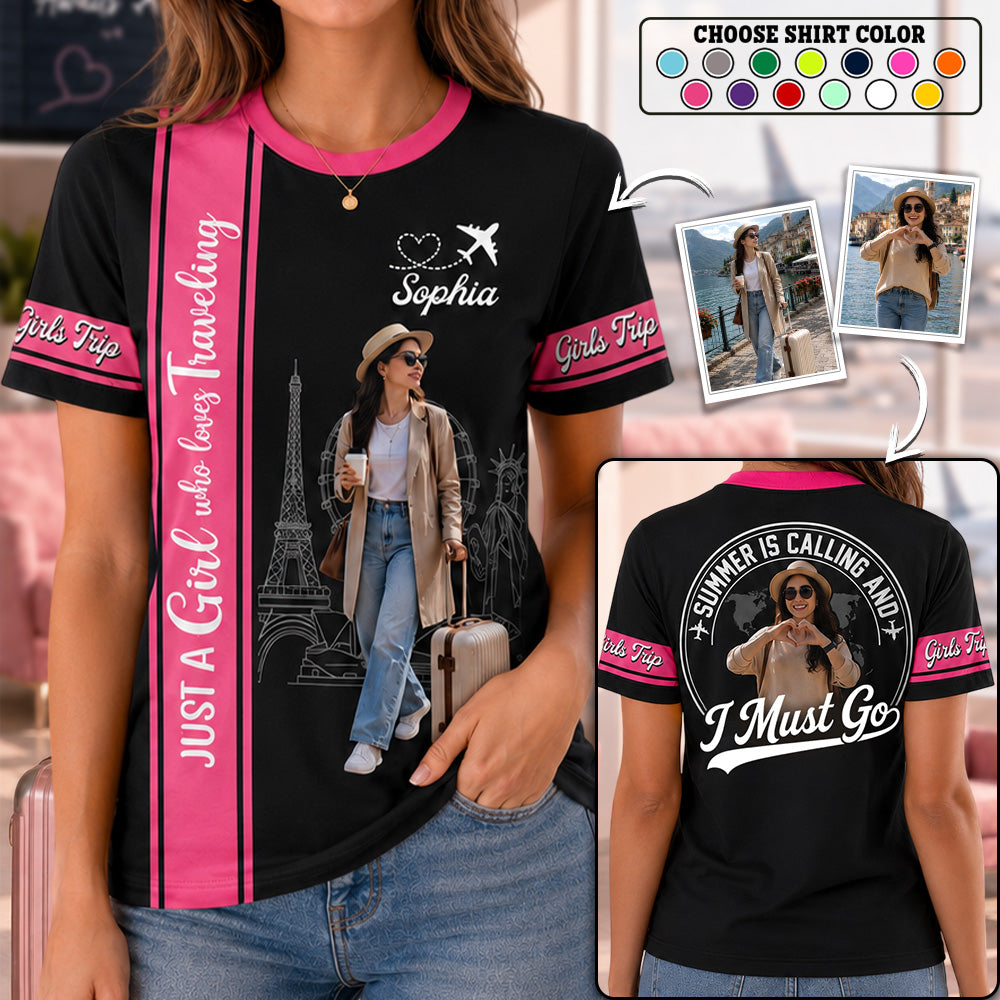 Just A Girl Boy Who Loves Traveling - Personalized Travel Shirt, Custom Photo Vacation Shirt Na02 Hv01