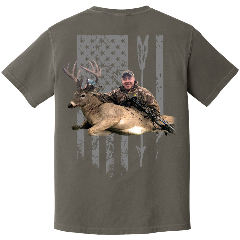 Custom Upload Photo Hunting Shirt with American Flag, Bow Hunting T-shirt, American Hunter Shirt, Hunting Gear for Men and Women, Father's Day Hunting Gift Pt99