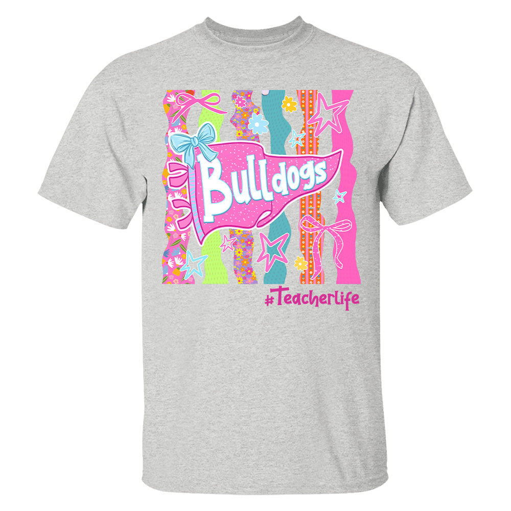 Personalized Mascot Spirit Shirt, Custom Team Name Bow Pennant Tee, Colorful School Spirit Teacher T-Shirt T24