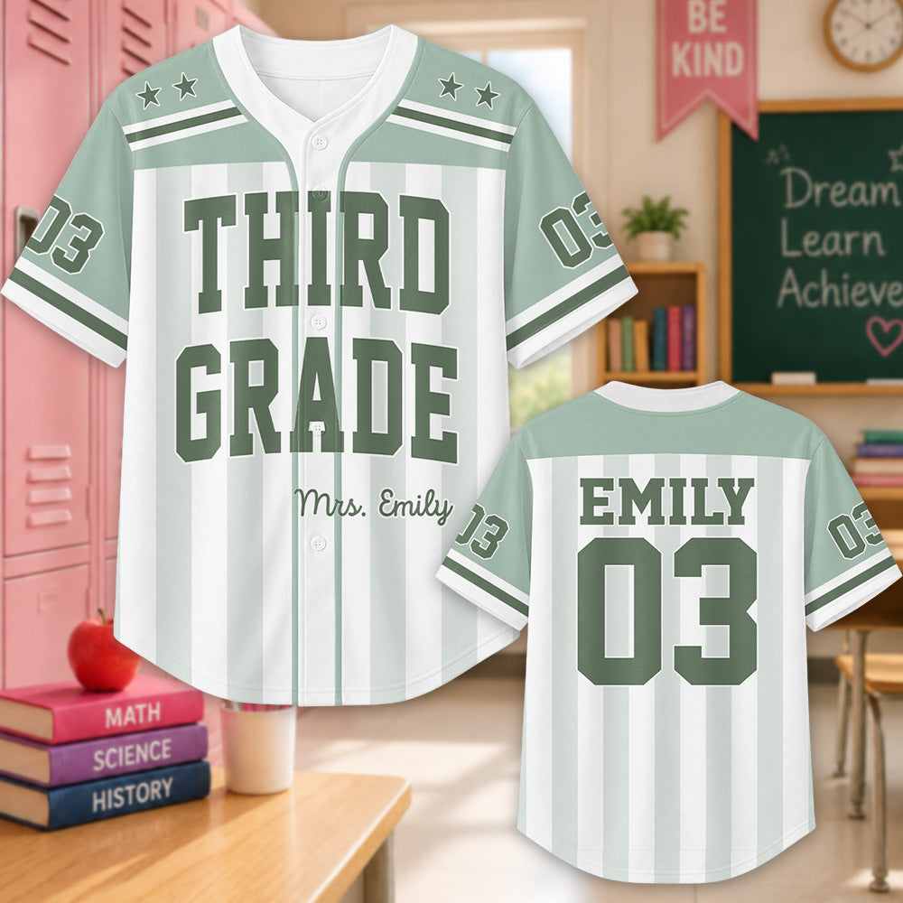Personalized Teacher Baseball Jersey, Custom Name Number Jersey, First Grade Teacher Shirt, Back To School Gift, Teacher Team Game Day Tee Hv01