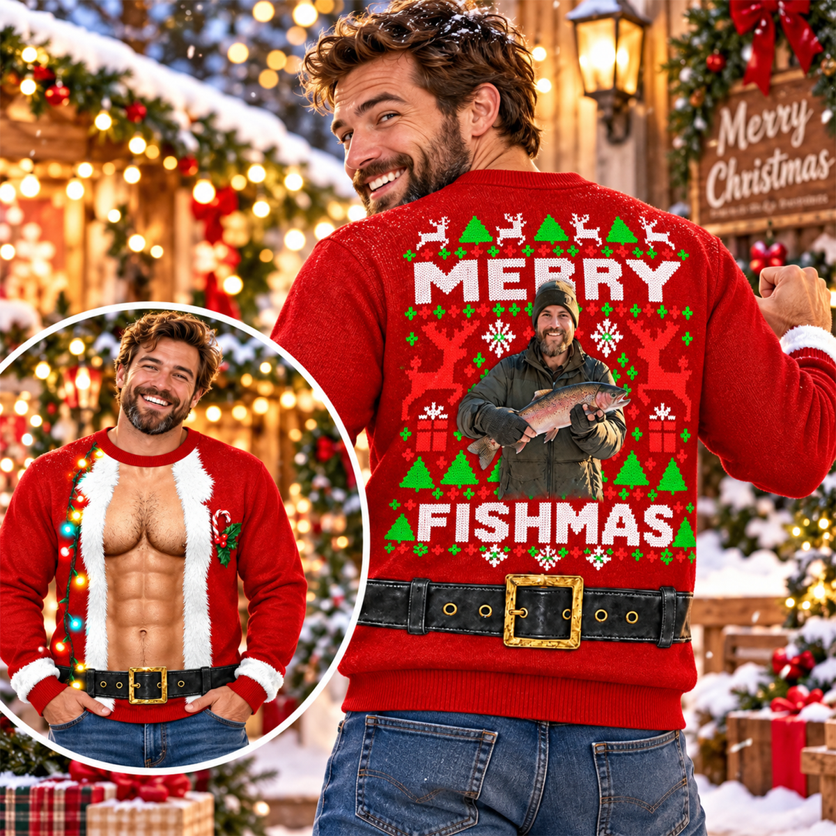 Custom Photo Merry Fishmas Ugly  Sweater, Gift For Fishing Lovers, Funny Xmas Gift L0411 Hv01