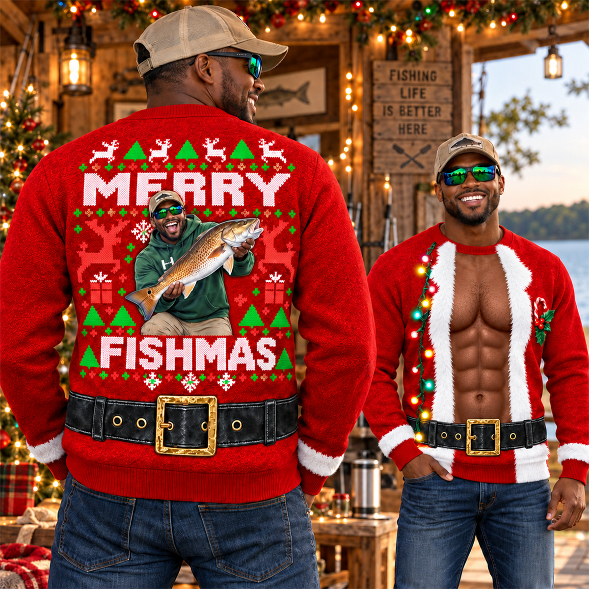 Custom Photo Merry Fishmas Ugly  Sweater, Gift For Fishing Lovers, Funny Xmas Gift L0411 Hv01