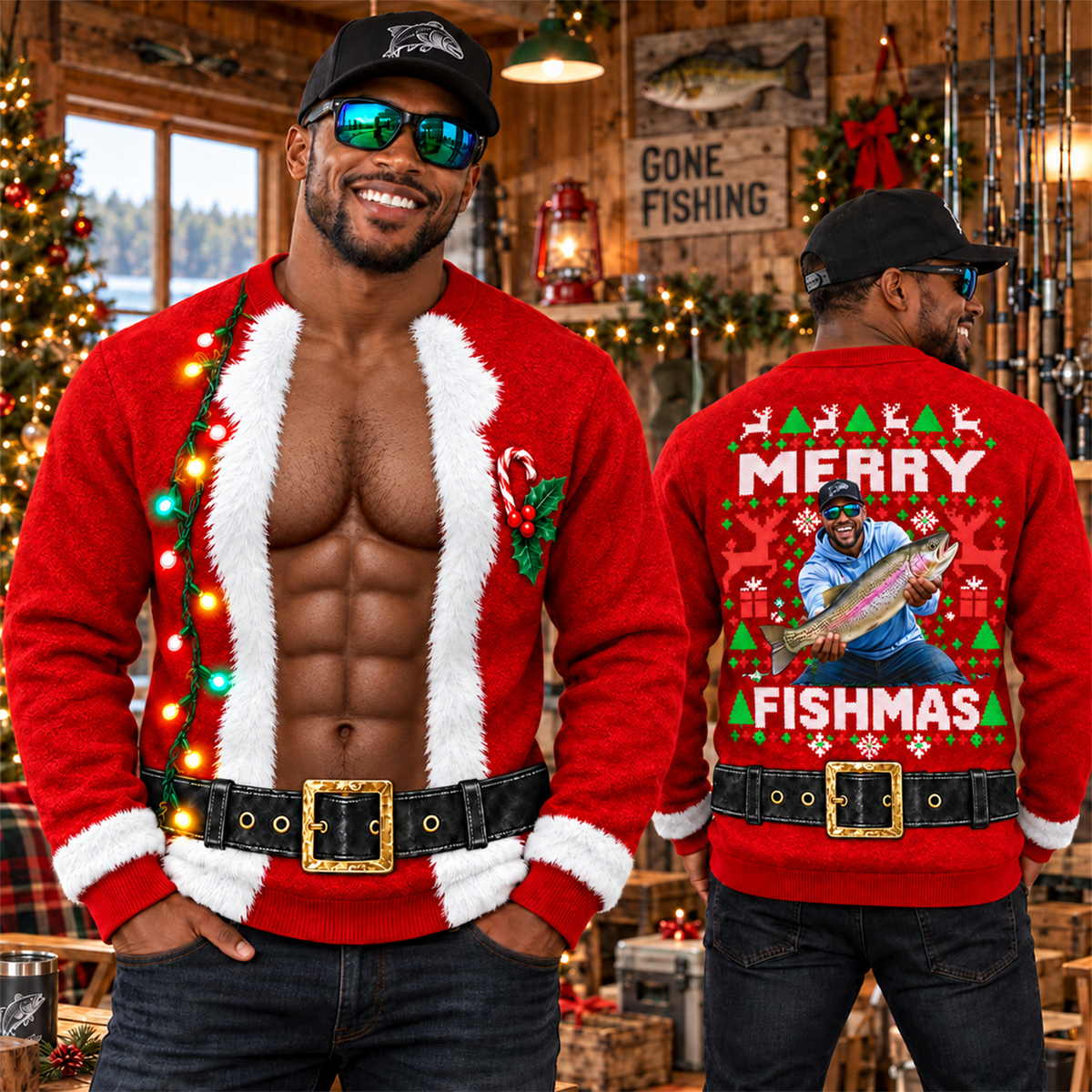 Custom Photo Merry Fishmas Ugly  Sweater, Gift For Fishing Lovers, Funny Xmas Gift L0411 Hv01