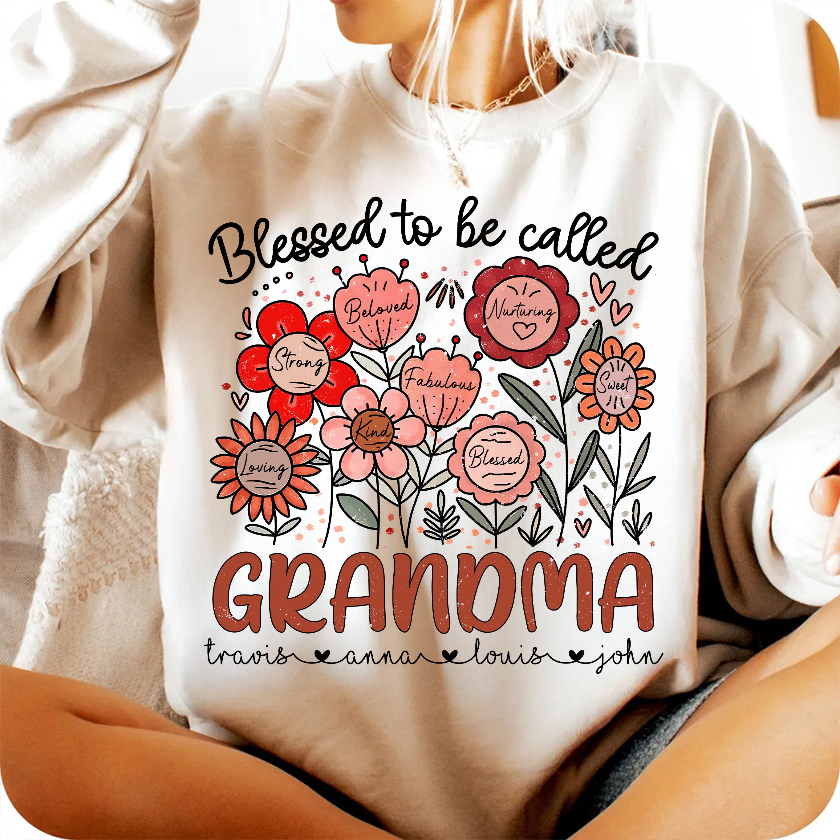 Blessed To Be Called Grandma - Personalized Floral Shirt For Grandma - Custom Kid Names NA04 Tu20
