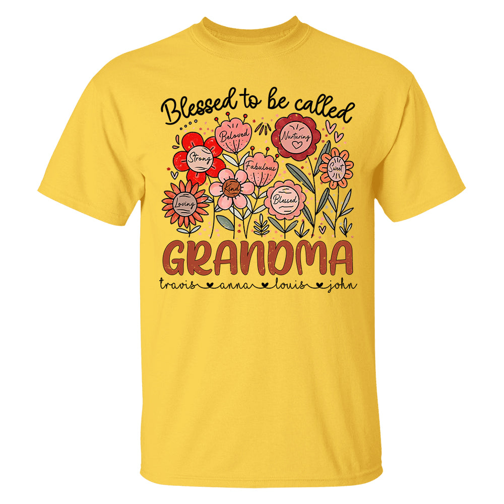Blessed To Be Called Grandma - Personalized Floral Shirt For Grandma - Custom Kid Names NA04 Tu20