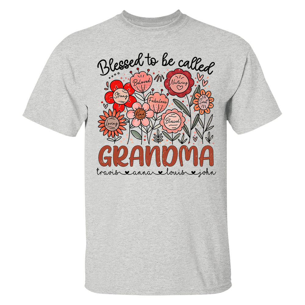 Blessed To Be Called Grandma - Personalized Floral Shirt For Grandma - Custom Kid Names NA04 Tu20