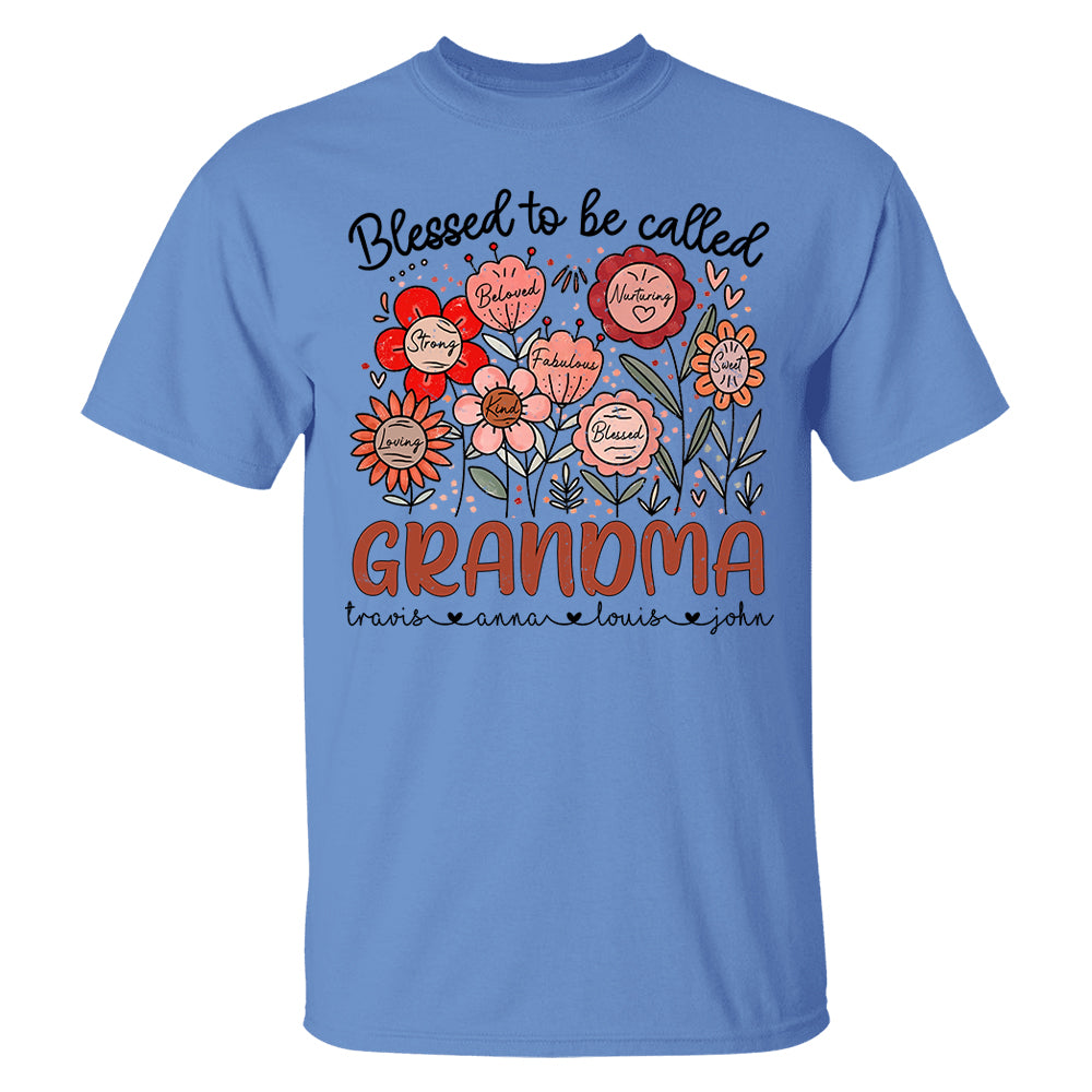 Blessed To Be Called Grandma - Personalized Floral Shirt For Grandma - Custom Kid Names NA04 Tu20