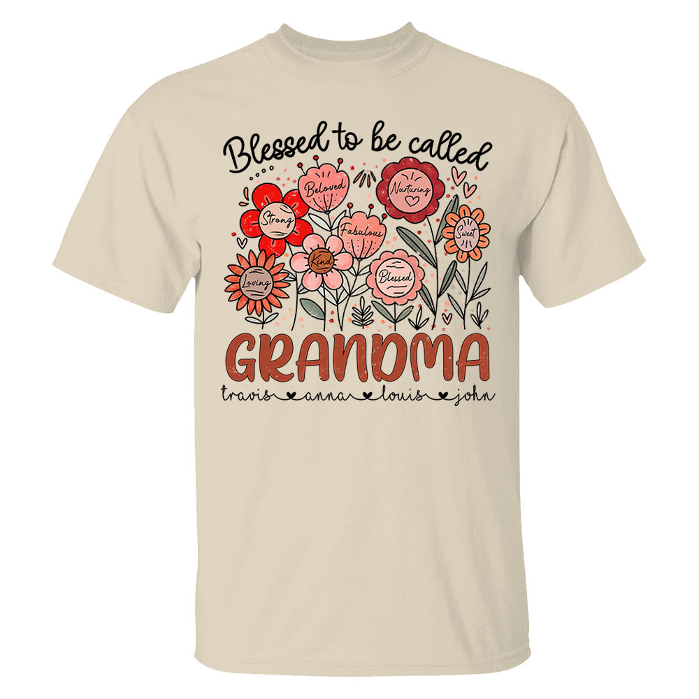 Blessed To Be Called Grandma - Personalized Floral Shirt For Grandma - Custom Kid Names NA04 Tu20