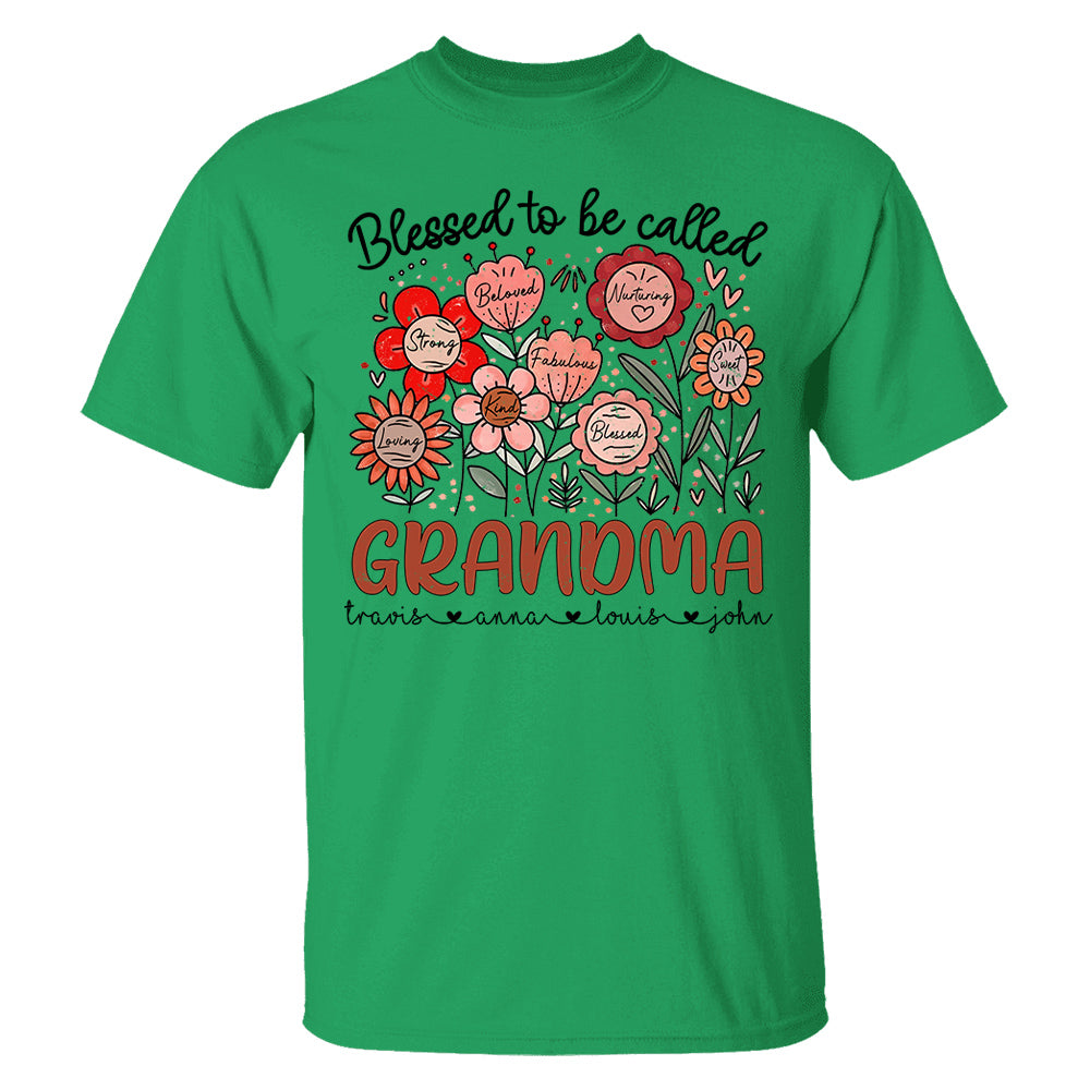 Blessed To Be Called Grandma - Personalized Floral Shirt For Grandma - Custom Kid Names NA04 Tu20