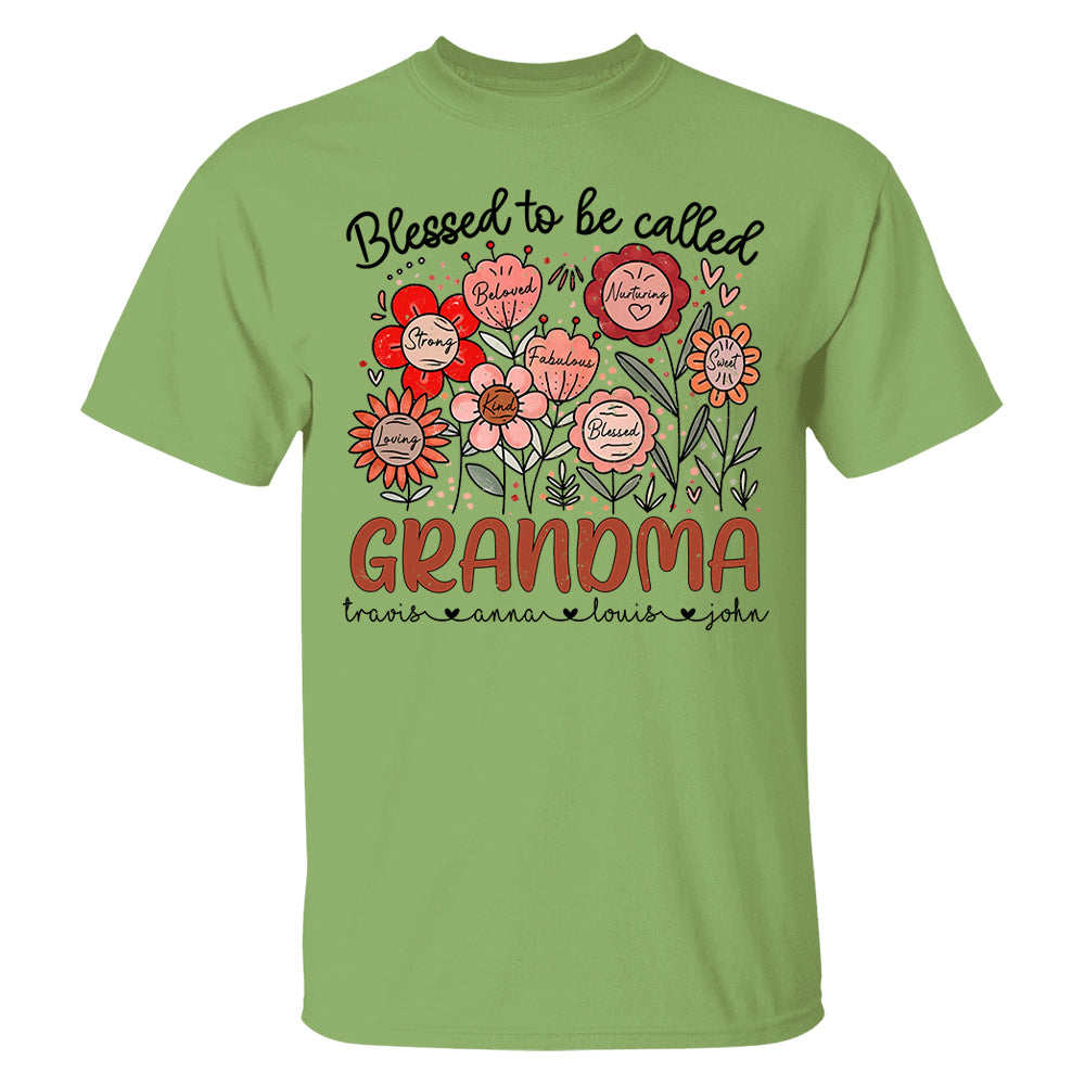 Blessed To Be Called Grandma - Personalized Floral Shirt For Grandma - Custom Kid Names NA04 Tu20