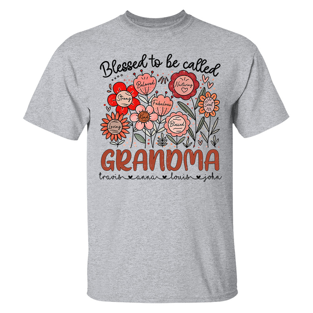 Blessed To Be Called Grandma - Personalized Floral Shirt For Grandma - Custom Kid Names NA04 Tu20