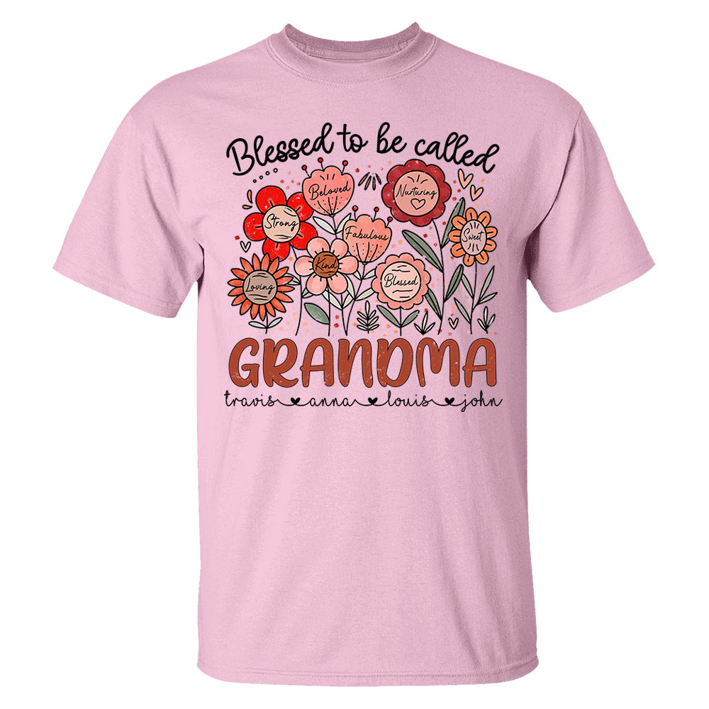 Blessed To Be Called Grandma - Personalized Floral Shirt For Grandma - Custom Kid Names NA04 Tu20