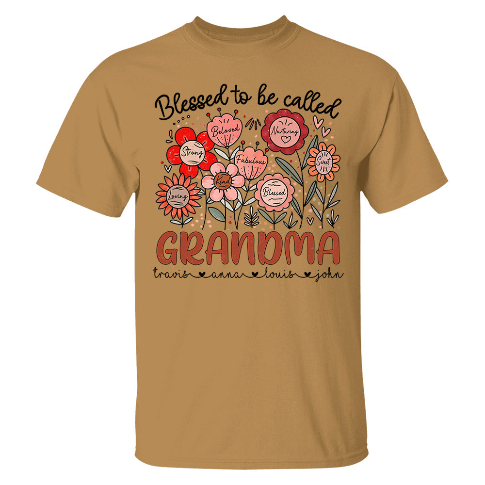 Blessed To Be Called Grandma - Personalized Floral Shirt For Grandma - Custom Kid Names NA04 Tu20