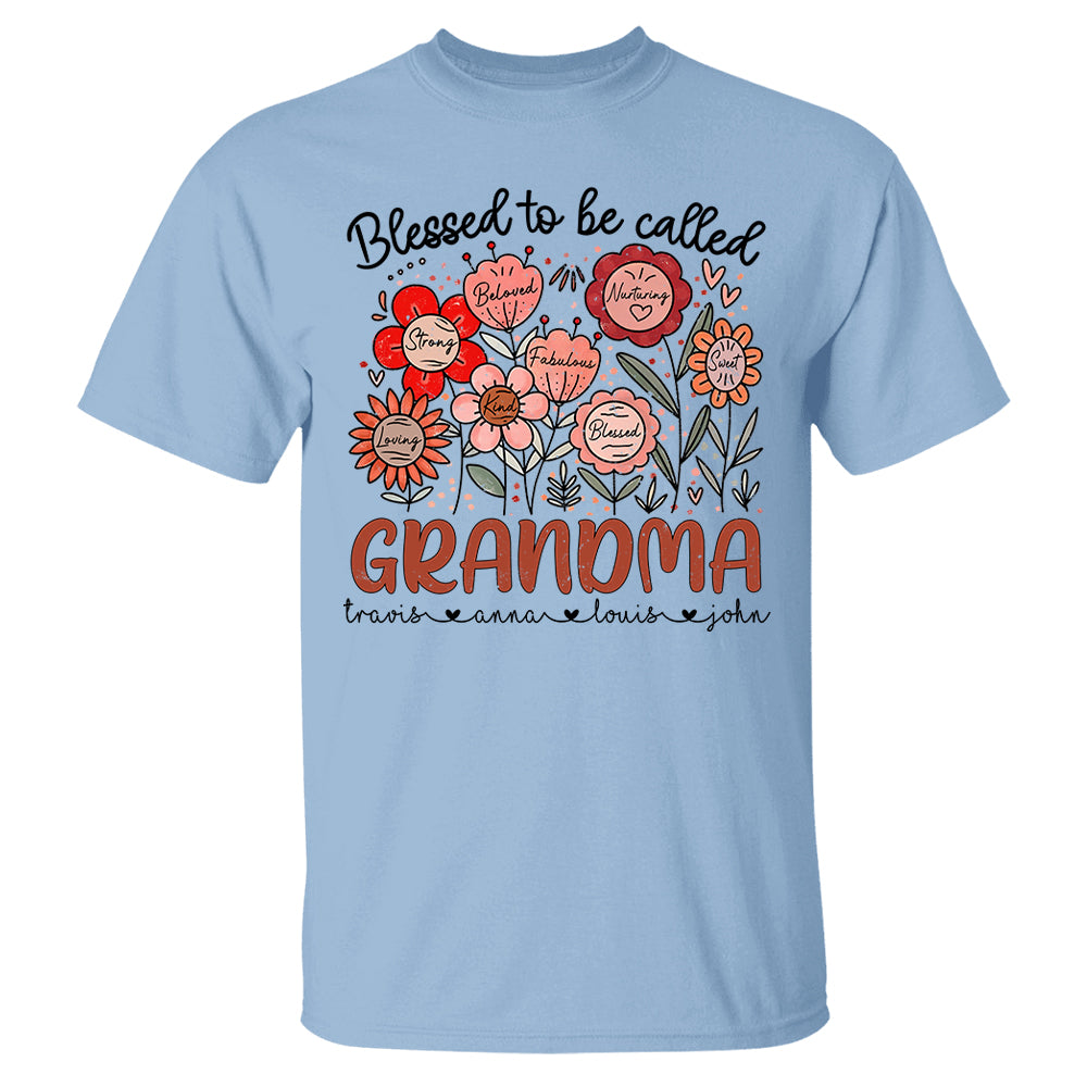 Blessed To Be Called Grandma - Personalized Floral Shirt For Grandma - Custom Kid Names NA04 Tu20