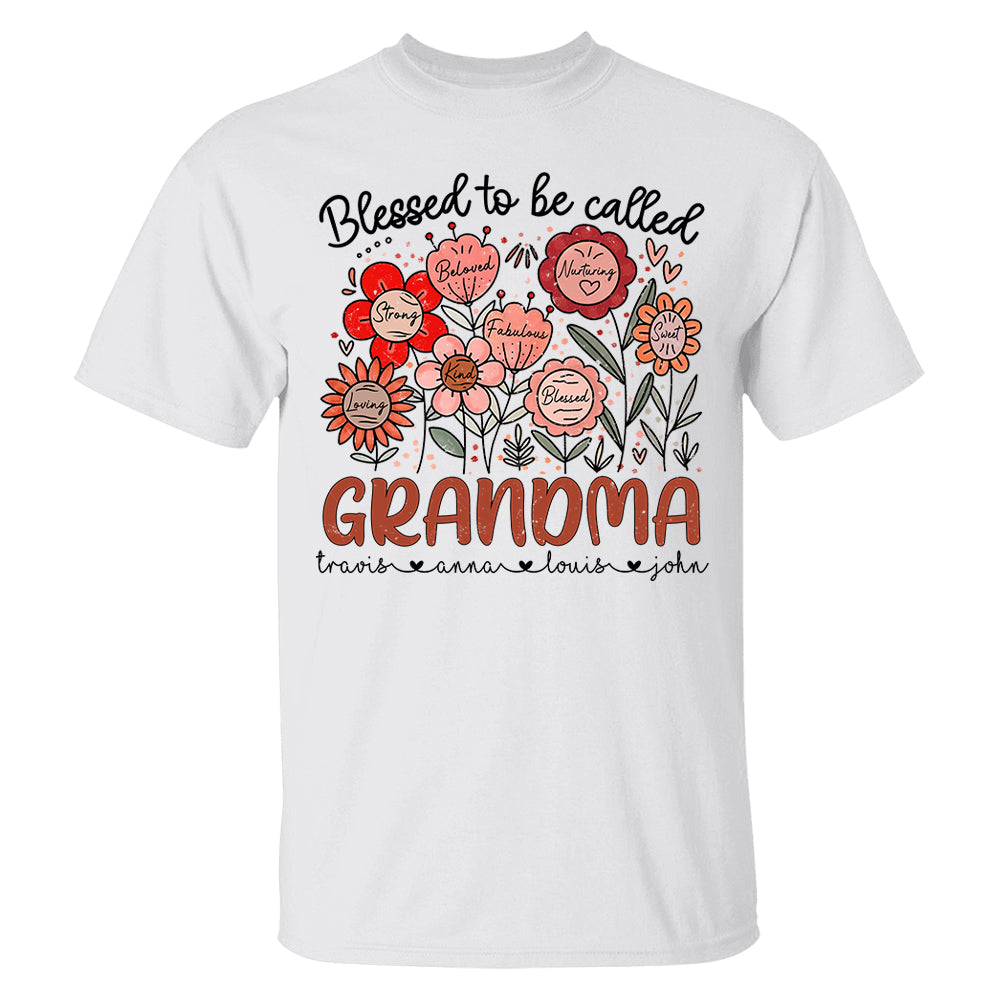 Blessed To Be Called Grandma - Personalized Floral Shirt For Grandma - Custom Kid Names NA04 Tu20