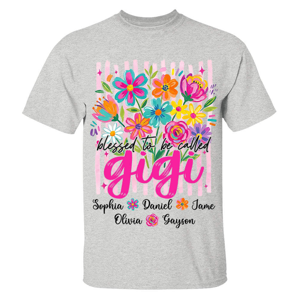 Blessed To Be Called Gigi, Personalized Grandma Shirt With Grandkids Name Custom, Striped Boho Floral Brushstroke Wildflower, Gift For Grandma Mom, Gift For Mother's Day MI209 VH01