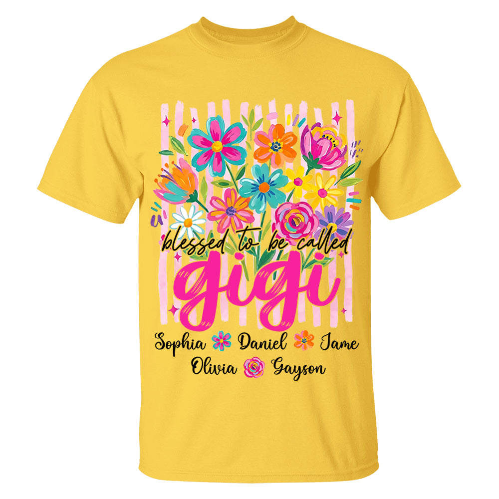 Blessed To Be Called Gigi, Personalized Grandma Shirt With Grandkids Name Custom, Striped Boho Floral Brushstroke Wildflower, Gift For Grandma Mom, Gift For Mother's Day MI209 VH01