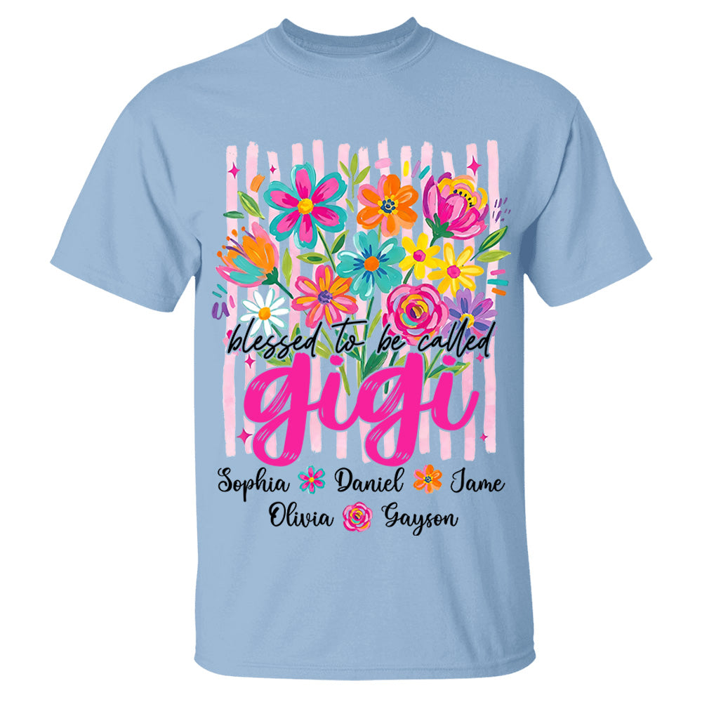 Blessed To Be Called Gigi, Personalized Grandma Shirt With Grandkids Name Custom, Striped Boho Floral Brushstroke Wildflower, Gift For Grandma Mom, Gift For Mother's Day MI209 VH01