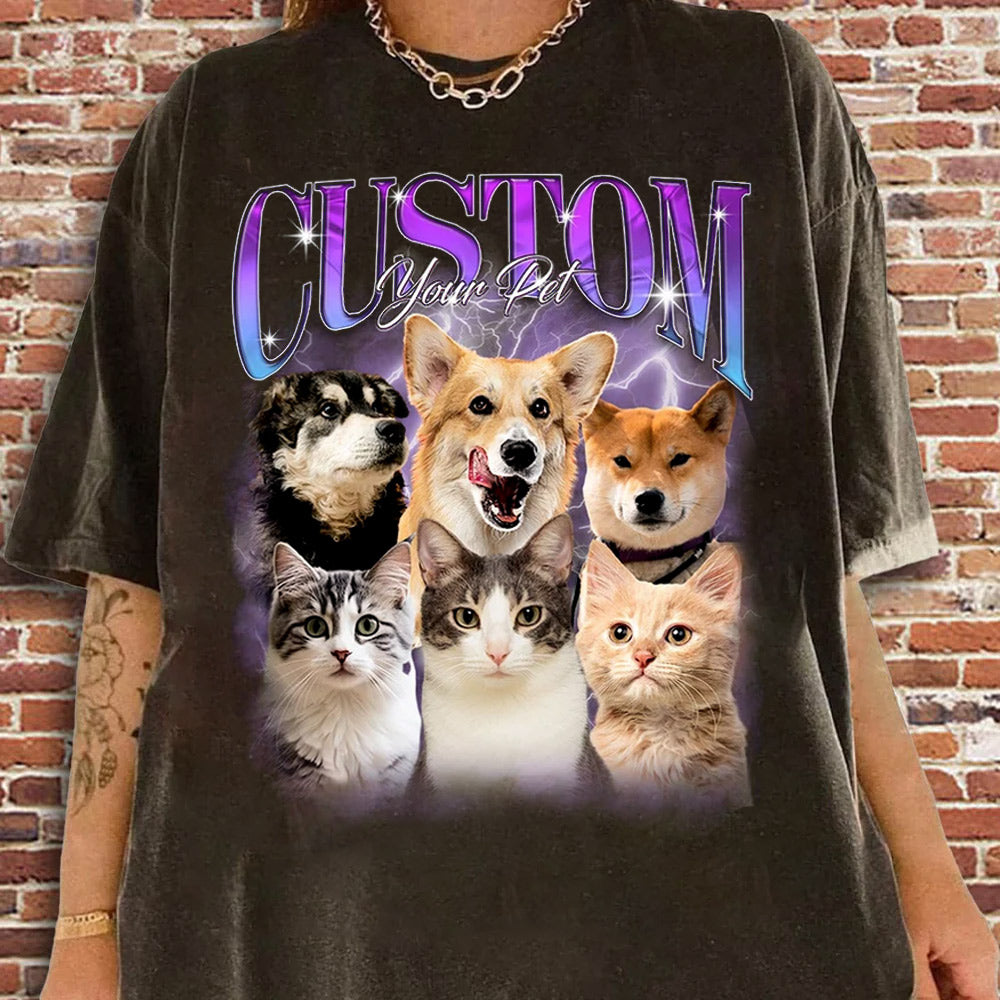 Custom Bootleg Pet Shirt, Custom Dog Shirt, Personalized with Your Own Dog or Cat,Dog Photo Retro 90's Tee Gift For Her