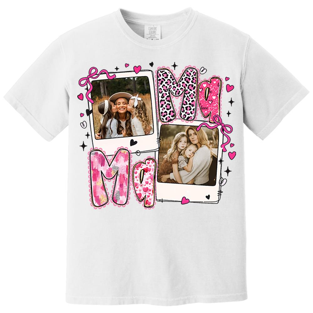 Custom Mama Valentine Glitter Upload Photo Shirt, Leopard Checkered Valentine  Nh00
