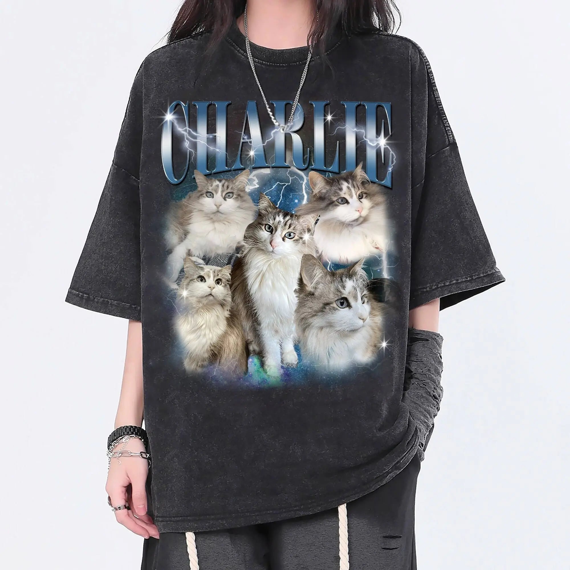 Custom Dog Vintage Washed Shirt, Custom Cat Graphic Unisex T-Shirt, Dog Personalize Bootleg Retro 90's Tee Gift For Her, Pet Owners Shirt