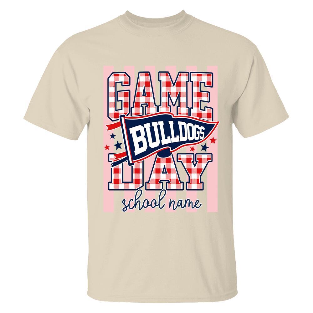 Game Day Striped School Mascot Shirt, Personalized Football School Spirit, Gifts For Teacher Student MI209 Hv01