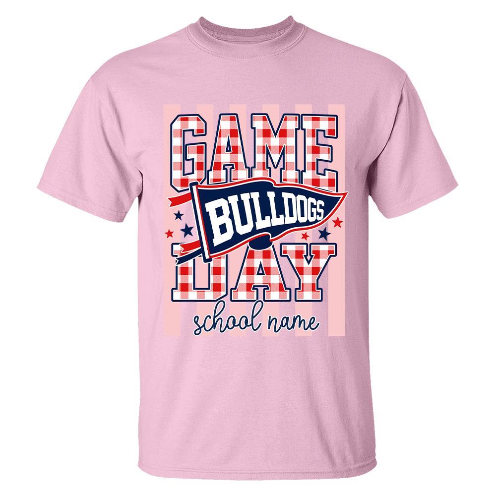 Game Day Striped School Mascot Shirt, Personalized Football School Spirit, Gifts For Teacher Student MI209 Hv01