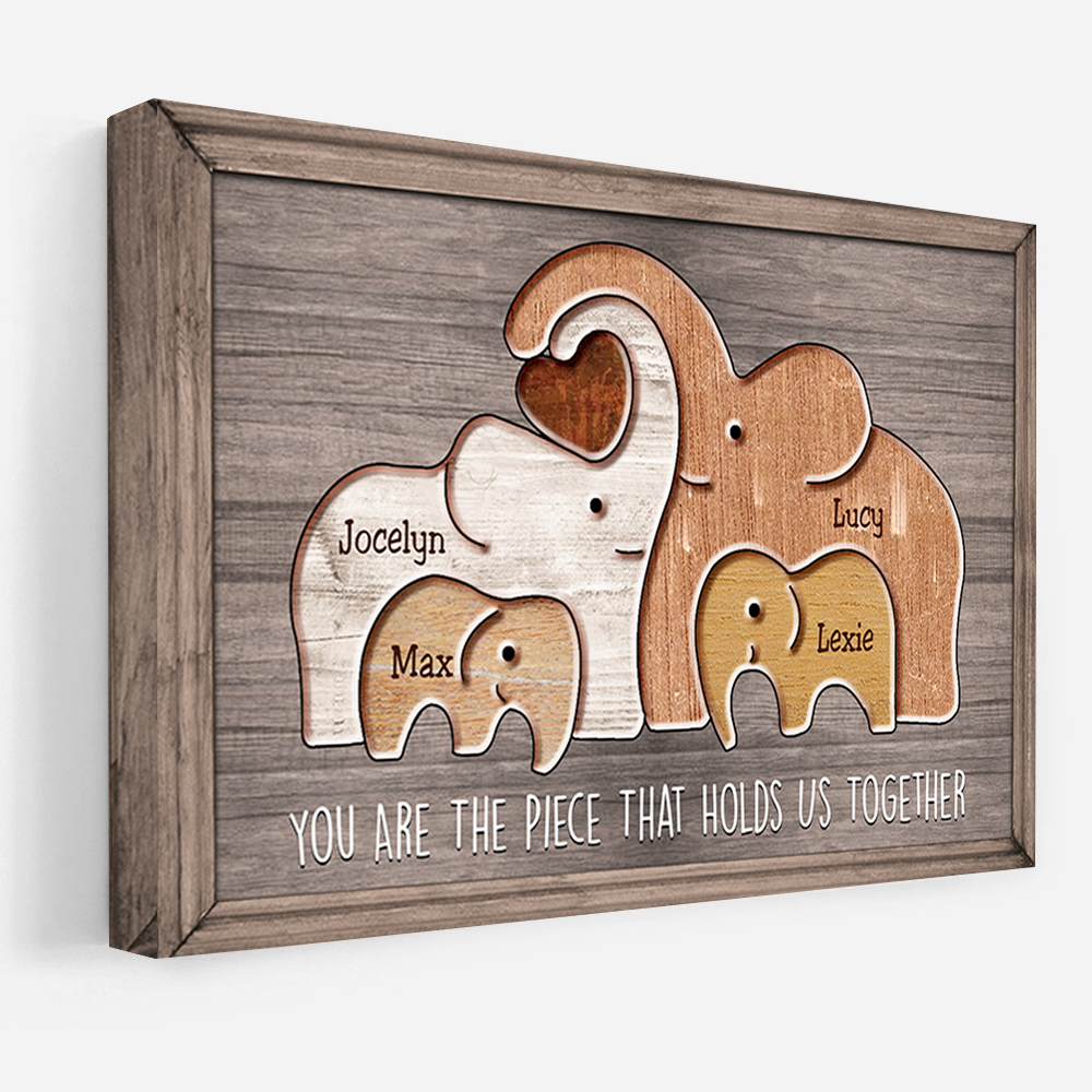 Puzzle Canvas Mom You Are The Piece That Holds Us Together - Elephants - Personalized Canvas Gift For Mother - Mother's Day Gift For Her