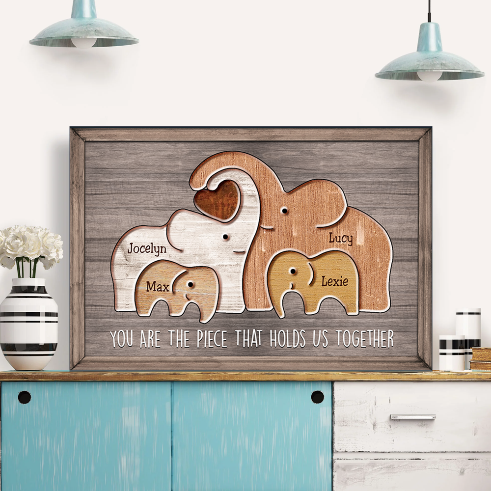 Puzzle Canvas Mom You Are The Piece That Holds Us Together - Elephants - Personalized Canvas Gift For Mother - Mother's Day Gift For Her
