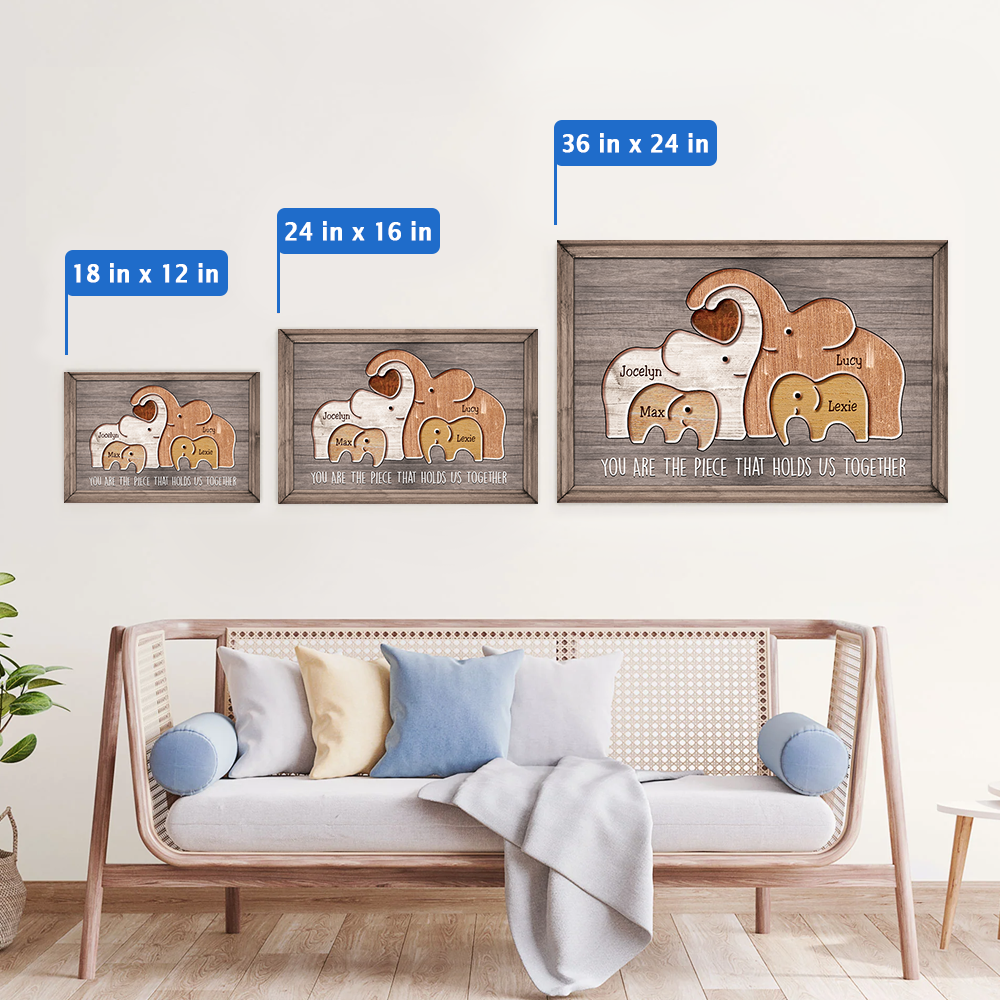 Puzzle Canvas Mom You Are The Piece That Holds Us Together - Elephants - Personalized Canvas Gift For Mother - Mother's Day Gift For Her