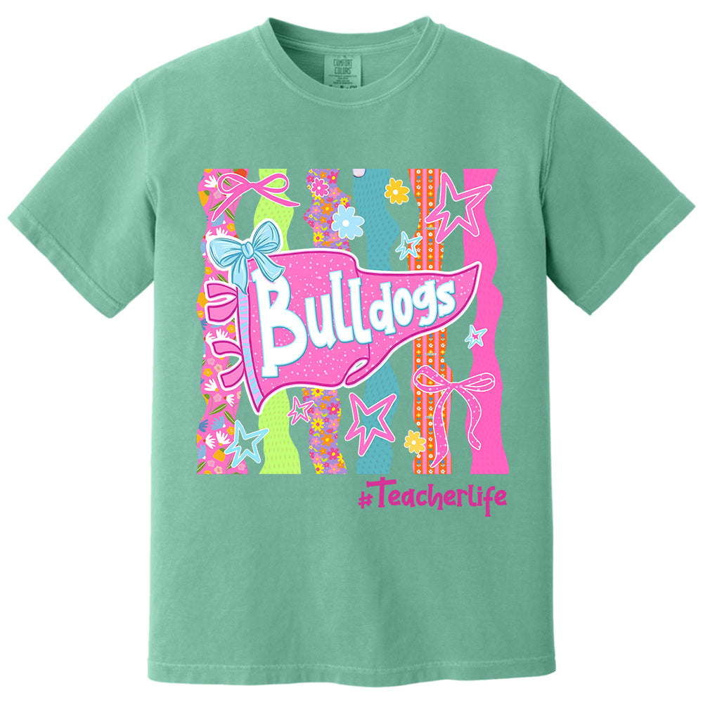 Personalized Mascot Spirit Shirt, Custom Team Name Bow Pennant Tee, Colorful School Spirit Teacher T-Shirt T24