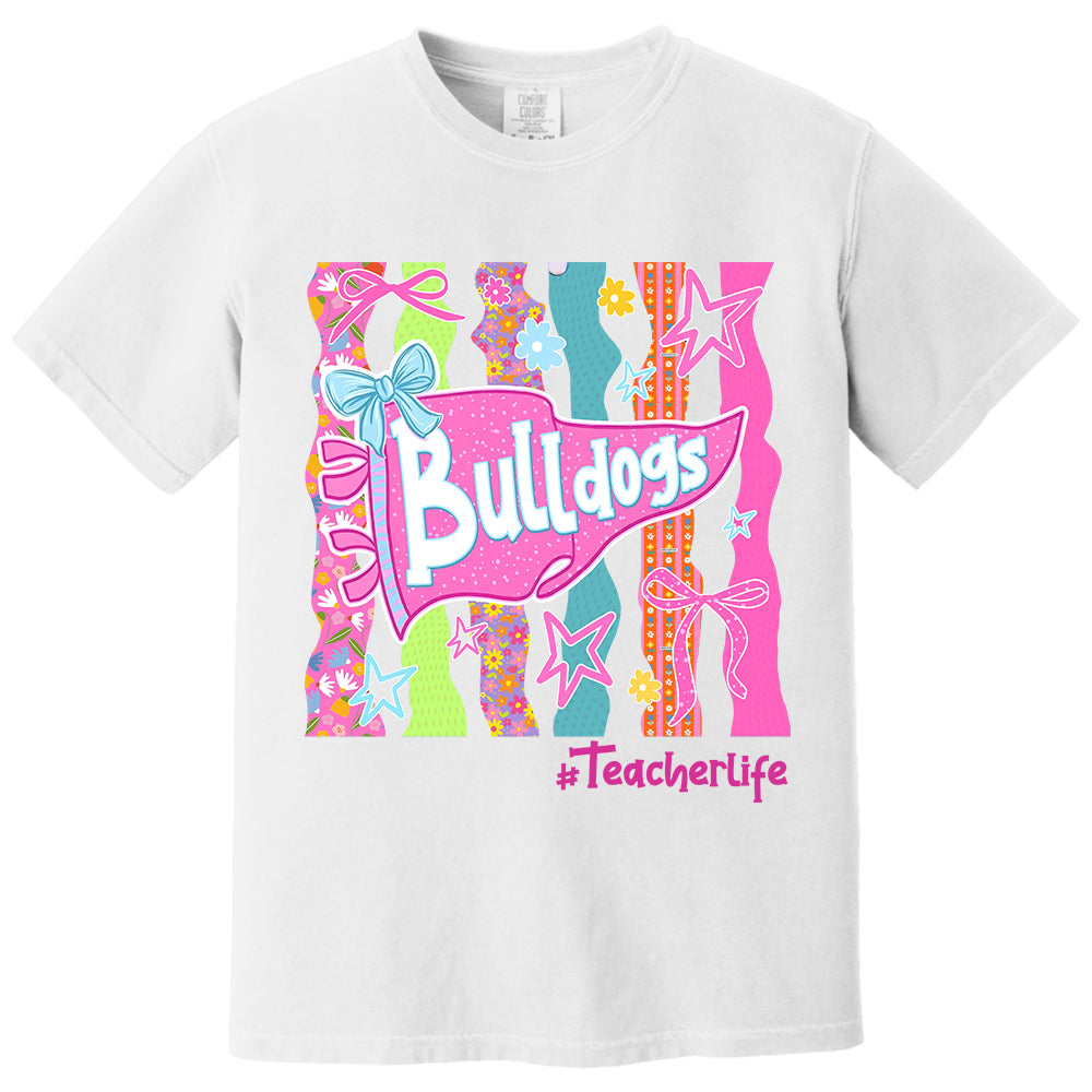 Personalized Mascot Spirit Shirt, Custom Team Name Bow Pennant Tee, Colorful School Spirit Teacher T-Shirt T24