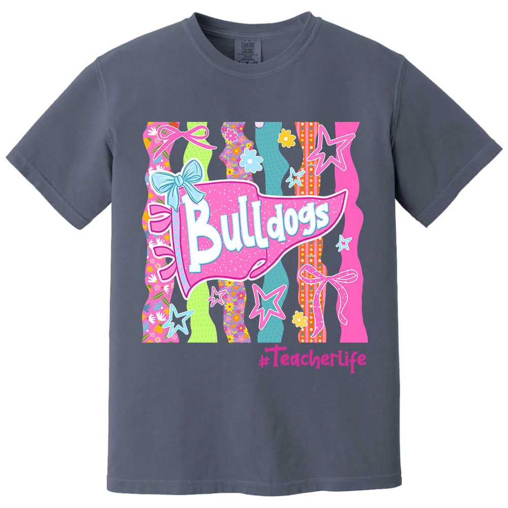 Personalized Mascot Spirit Shirt, Custom Team Name Bow Pennant Tee, Colorful School Spirit Teacher T-Shirt T24