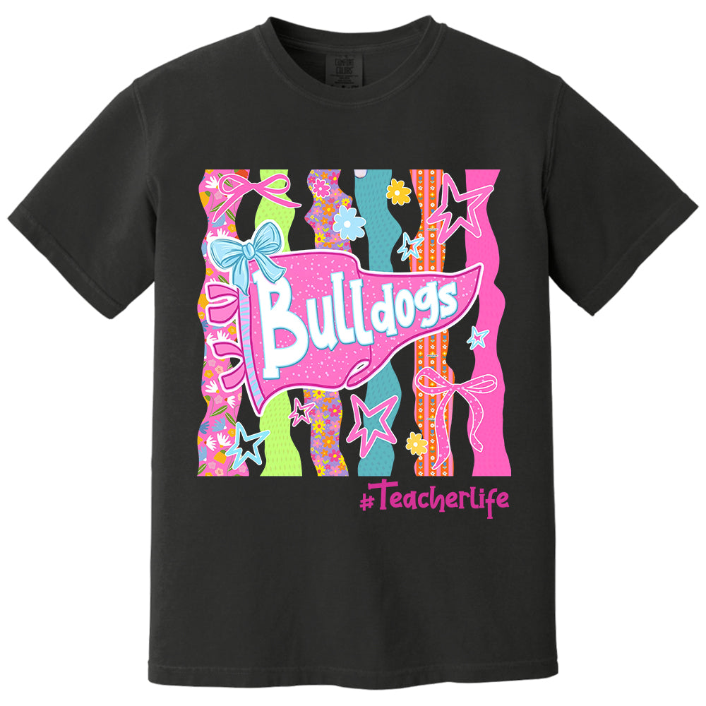 Personalized Mascot Spirit Shirt, Custom Team Name Bow Pennant Tee, Colorful School Spirit Teacher T-Shirt T24