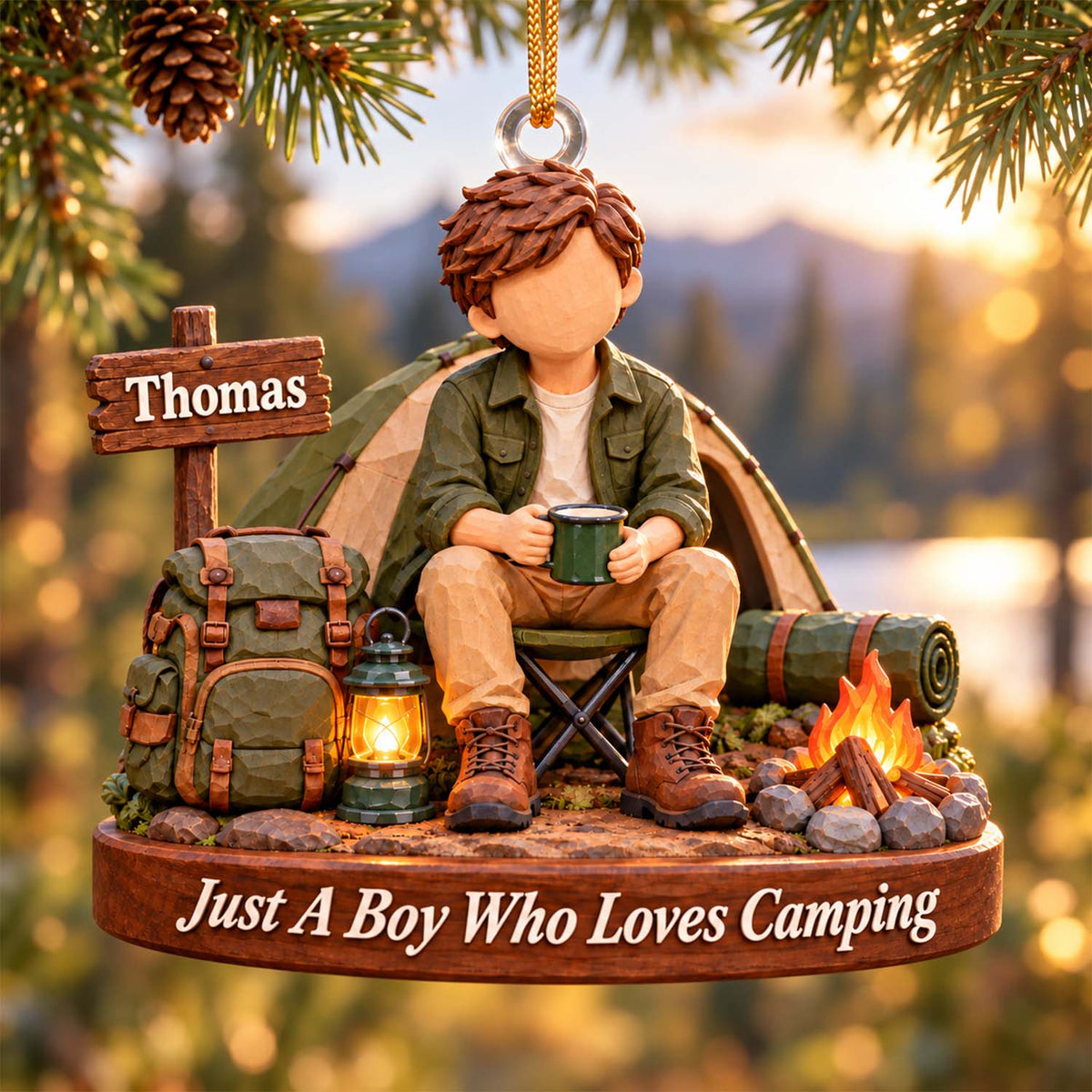 Just A Boy Who Loves Camping, Personalized Camping Ornament, Custom Name Gift, Gift For Camping Lovers MI209 Pt99