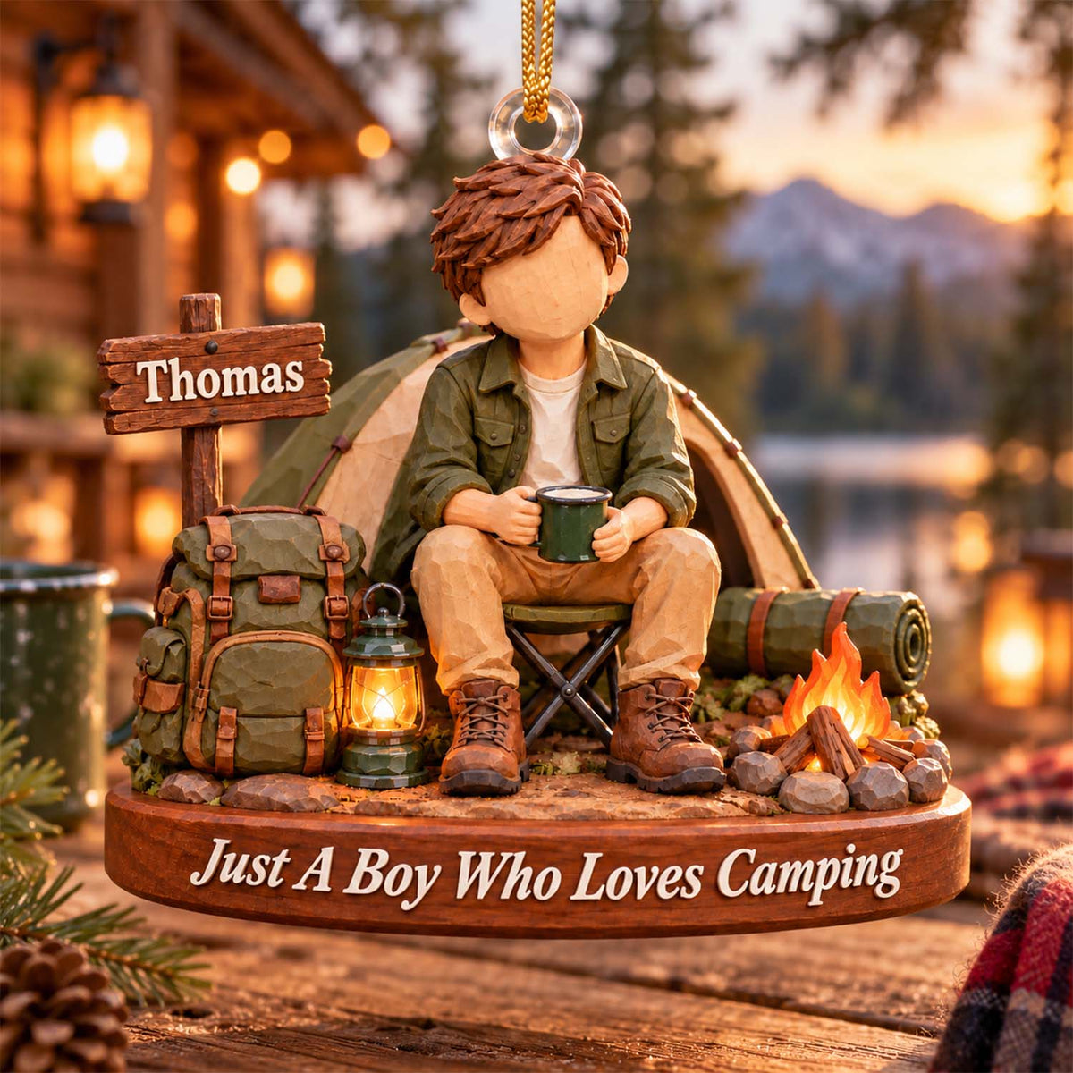 Just A Boy Who Loves Camping, Personalized Camping Ornament, Custom Name Gift, Gift For Camping Lovers MI209 Pt99