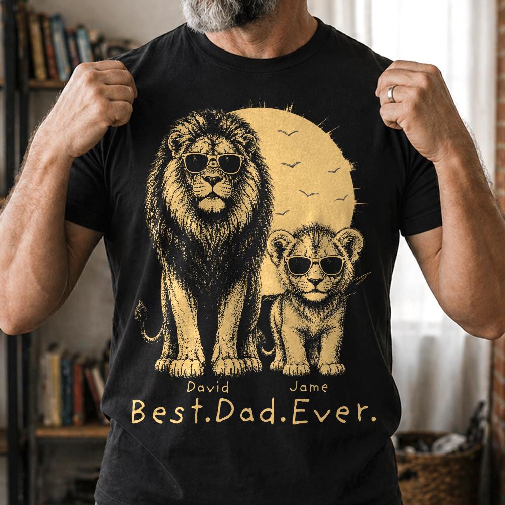 Retro Vintage Lion Dad And Kids Daddy Protector - Personalized Shirt - Cool Father's Day Gift For Dad, Husband Hv01 Vr2