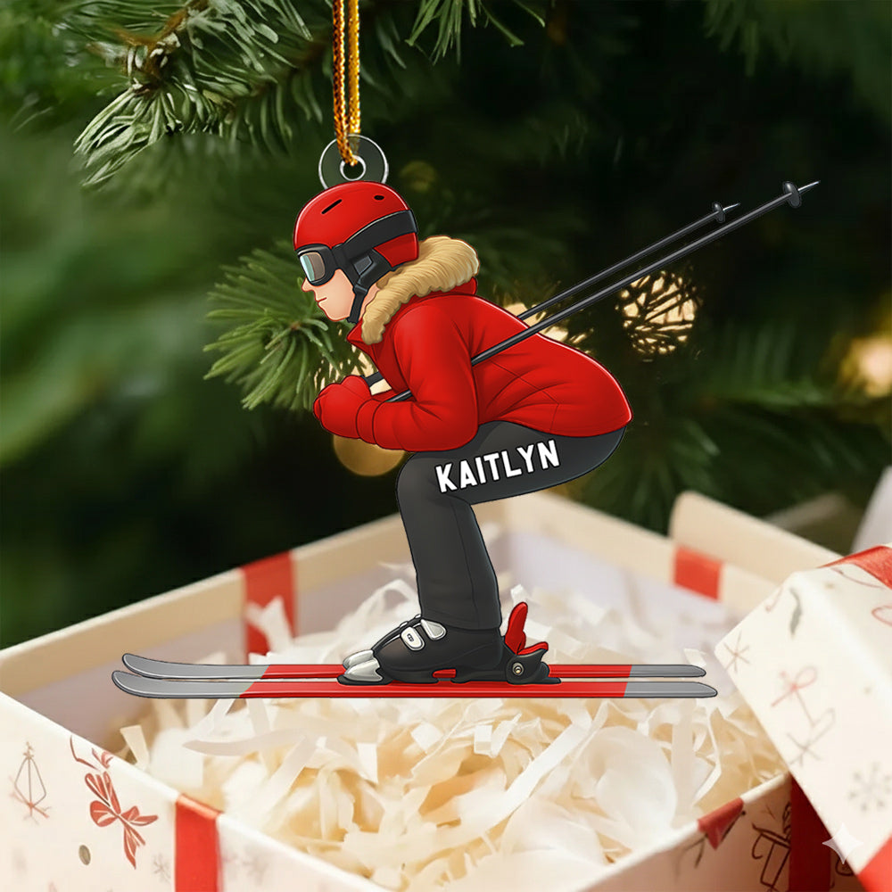 Custom Name Skier Ornament, Personalized Christmas Ornament For Ski Lovers Do99