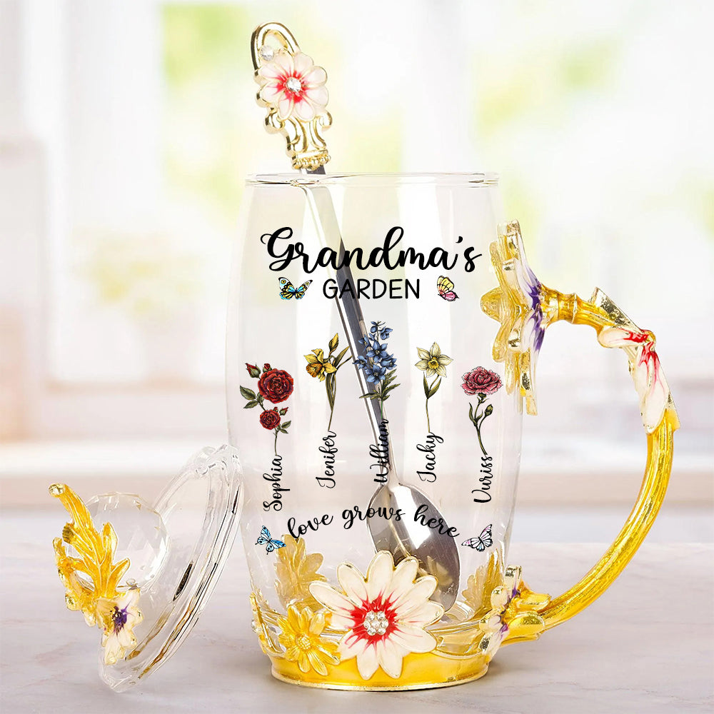 Monogram Cup Custom Name Tea Cup - Personalized Enamel Flower Tea Cup Tu20