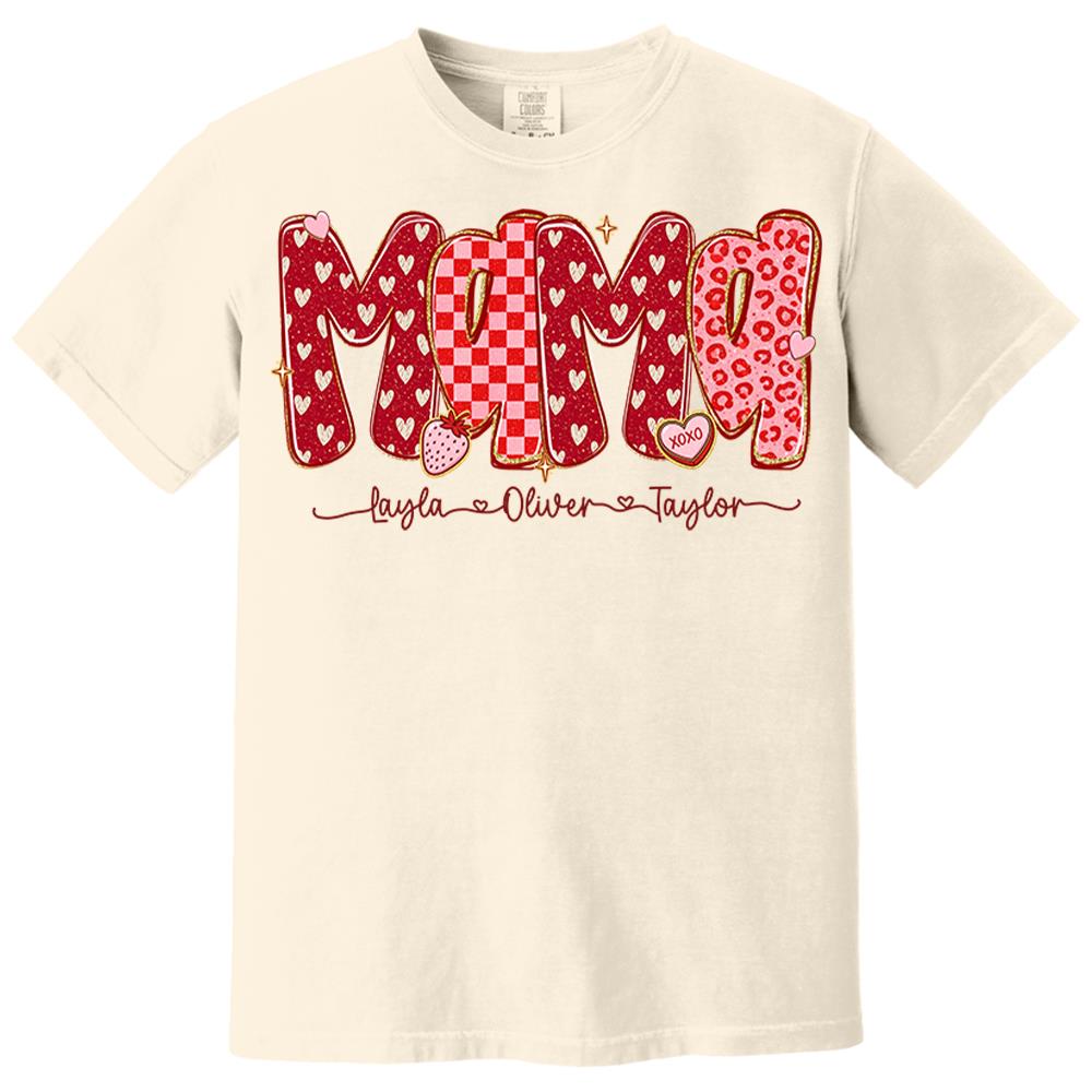 Custom Mama Valentine Glitter Shirt, Leopard Checkered Valentine Nh00