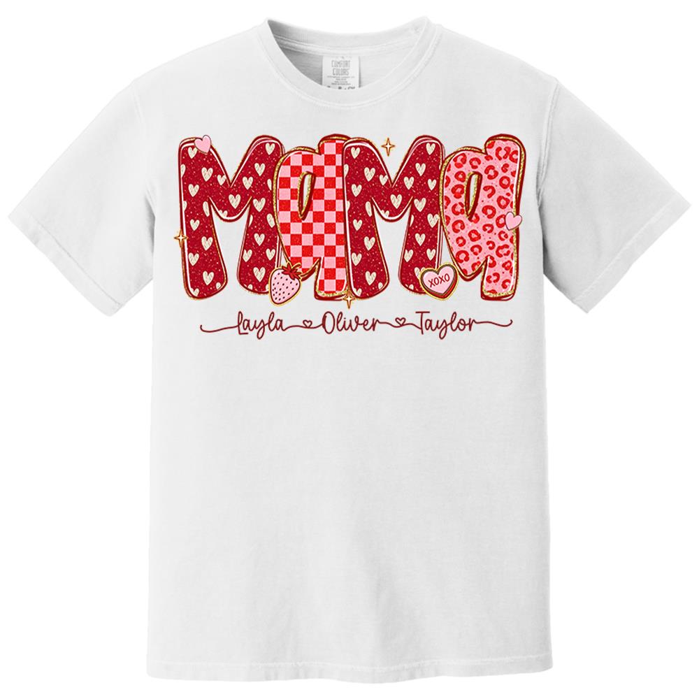 Custom Mama Valentine Glitter Shirt, Leopard Checkered Valentine Nh00