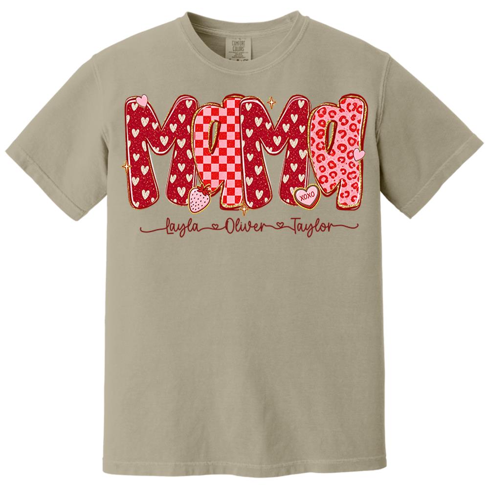 Custom Mama Valentine Glitter Shirt, Leopard Checkered Valentine Nh00