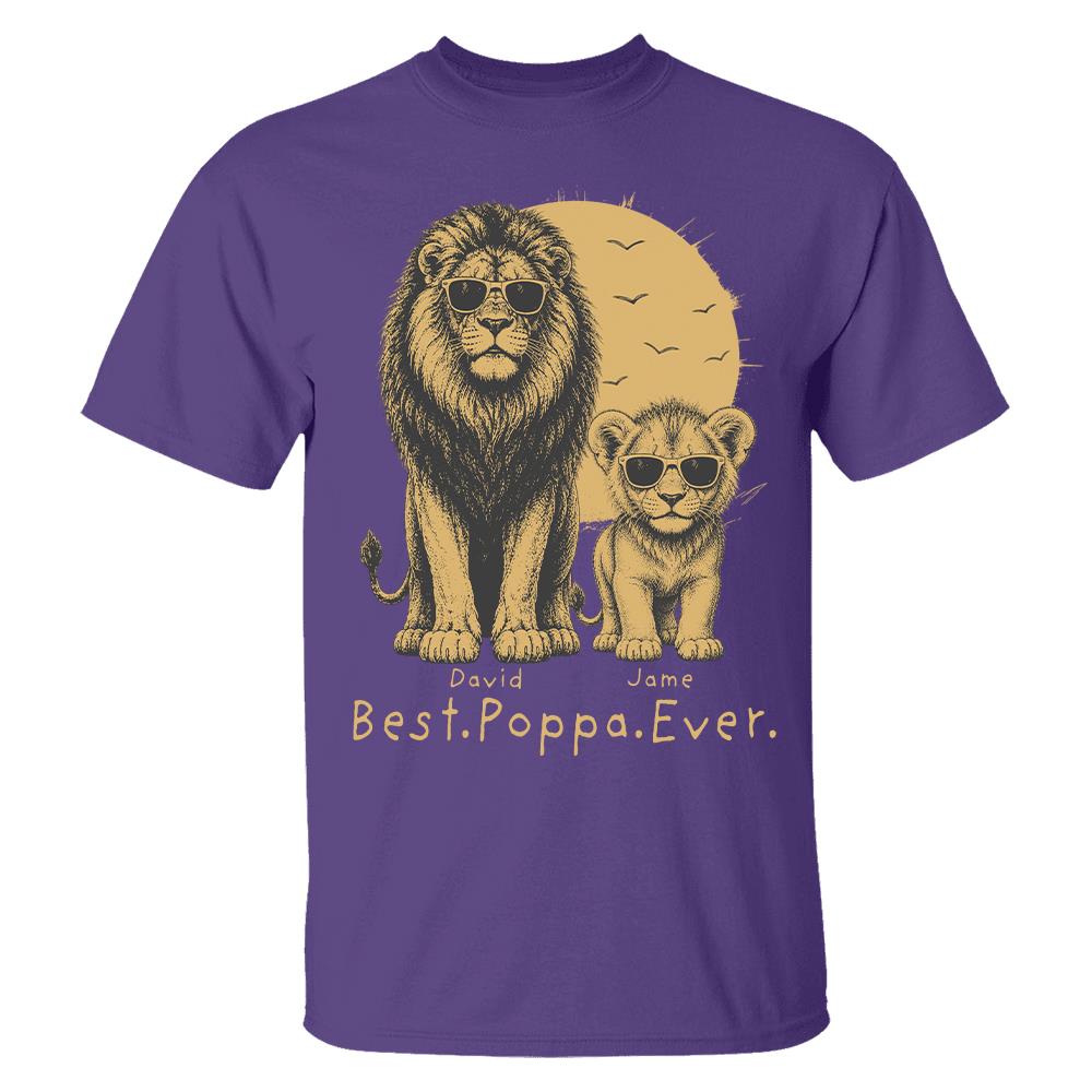 Retro Vintage Lion Dad And Kids Daddy Protector - Personalized Shirt - Cool Father's Day Gift For Dad, Husband Hv01 Vr2