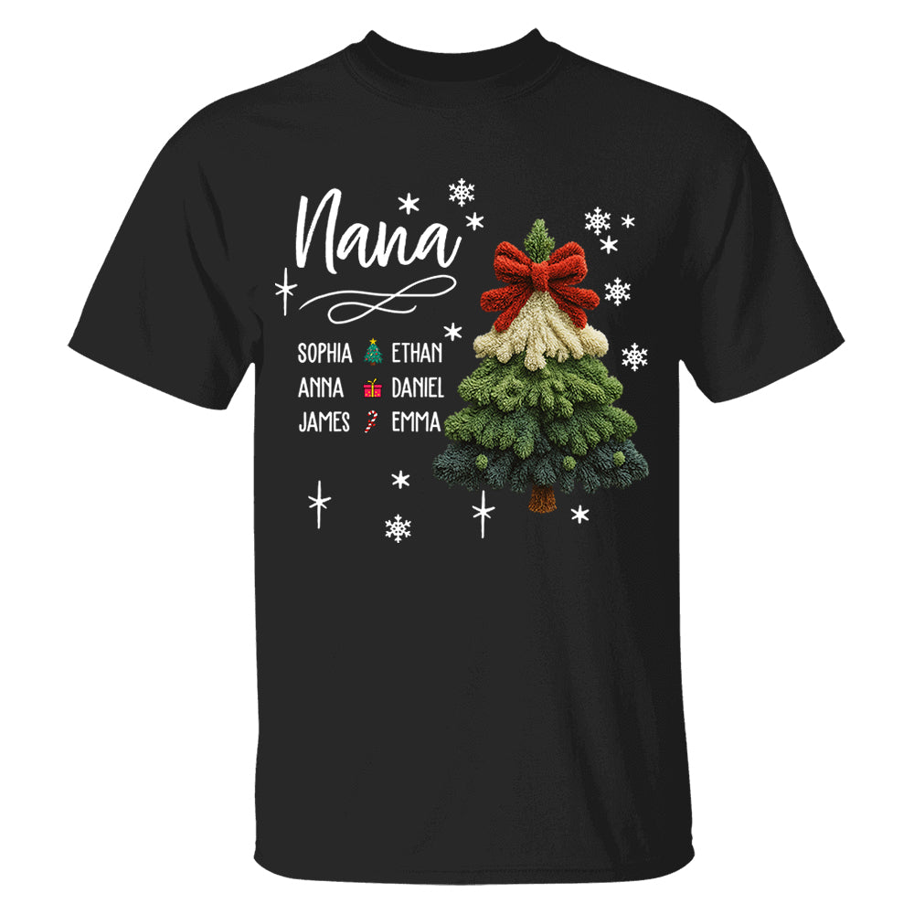 Nana Christmas Sweatshirt with Grandkids’ Names, Cute Tree Holiday Gift
