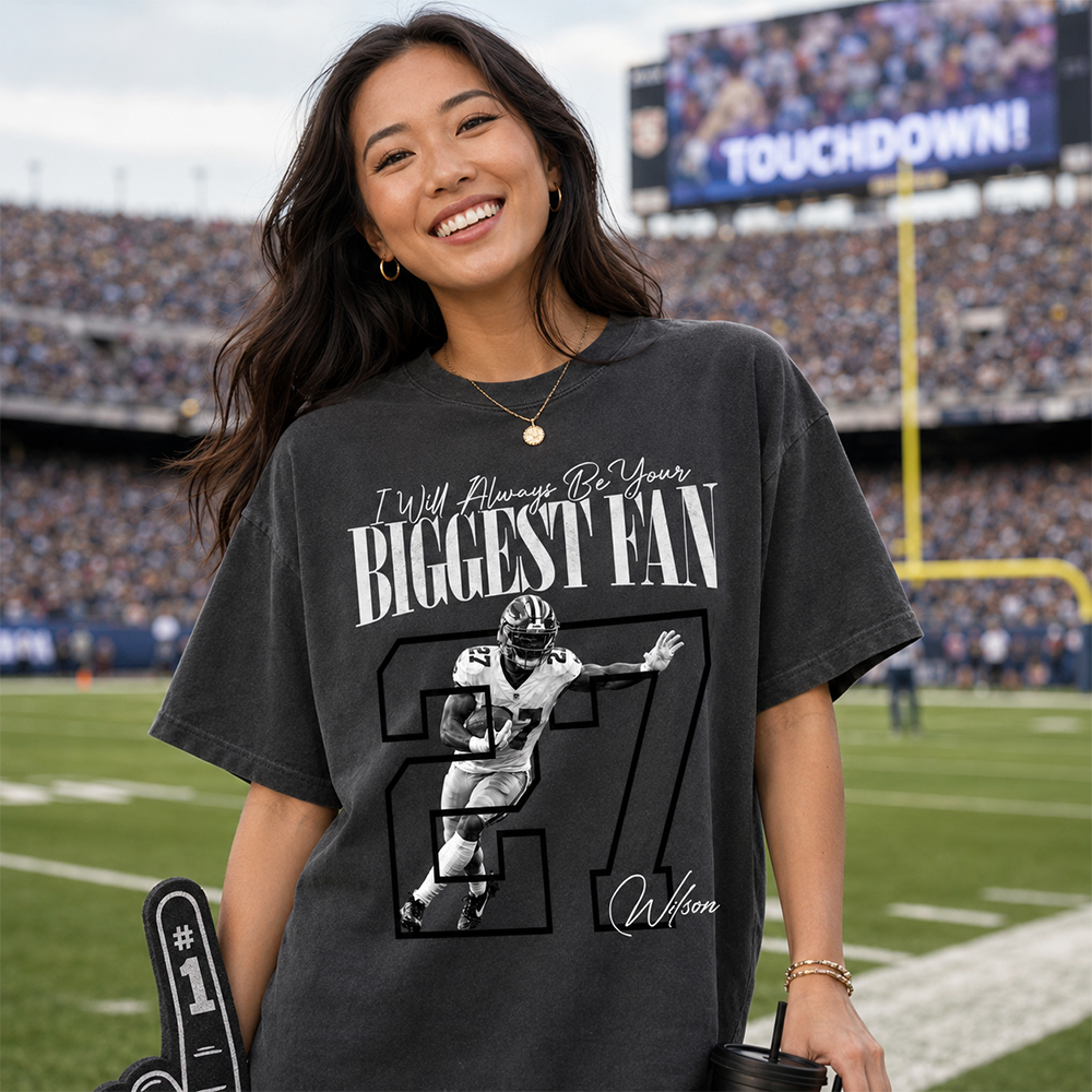 Personalized I'll Always Be Your Biggest Fan Shirt, Custom Photo Name & Number Football Player L0411 Hv01