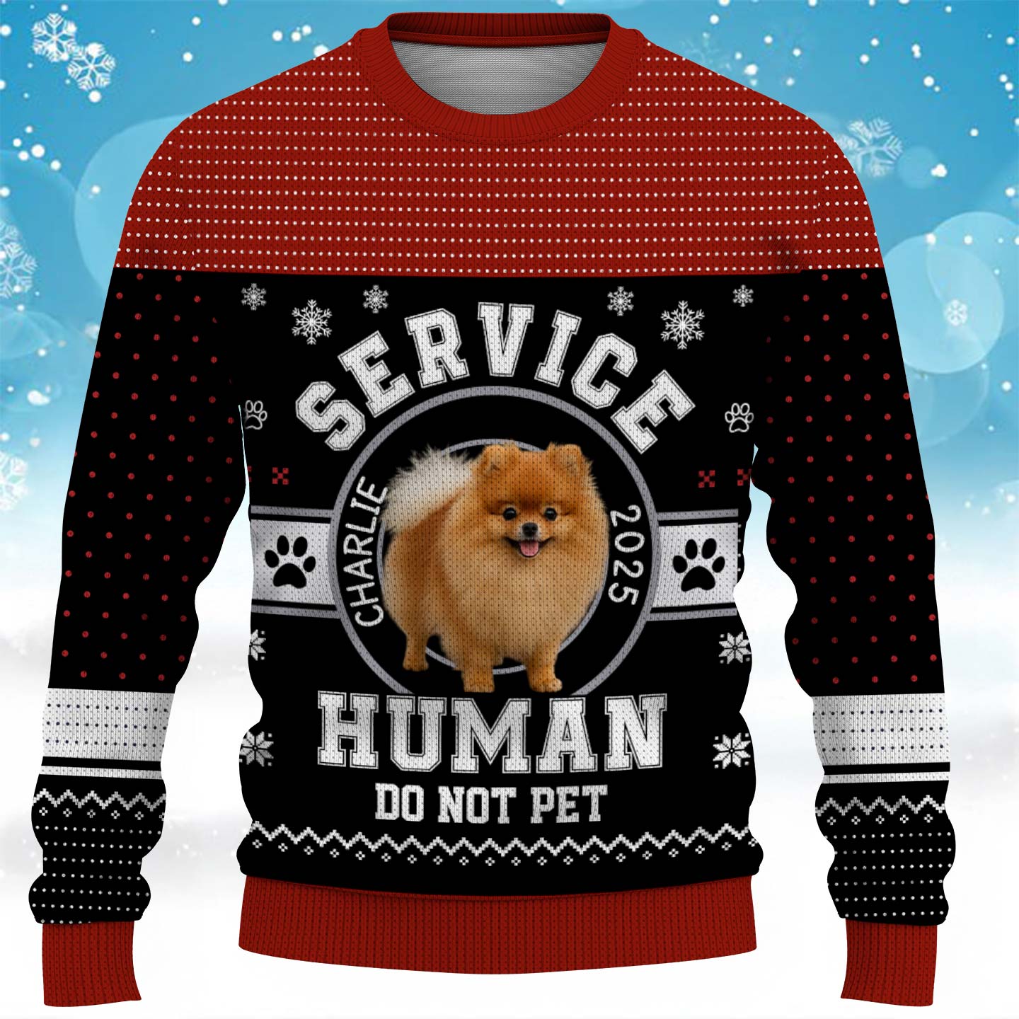 Service Human Do Not Pet, Custom Dog Christmas Ugly Sweater, Gift For Pet Lover T1807 Pt99